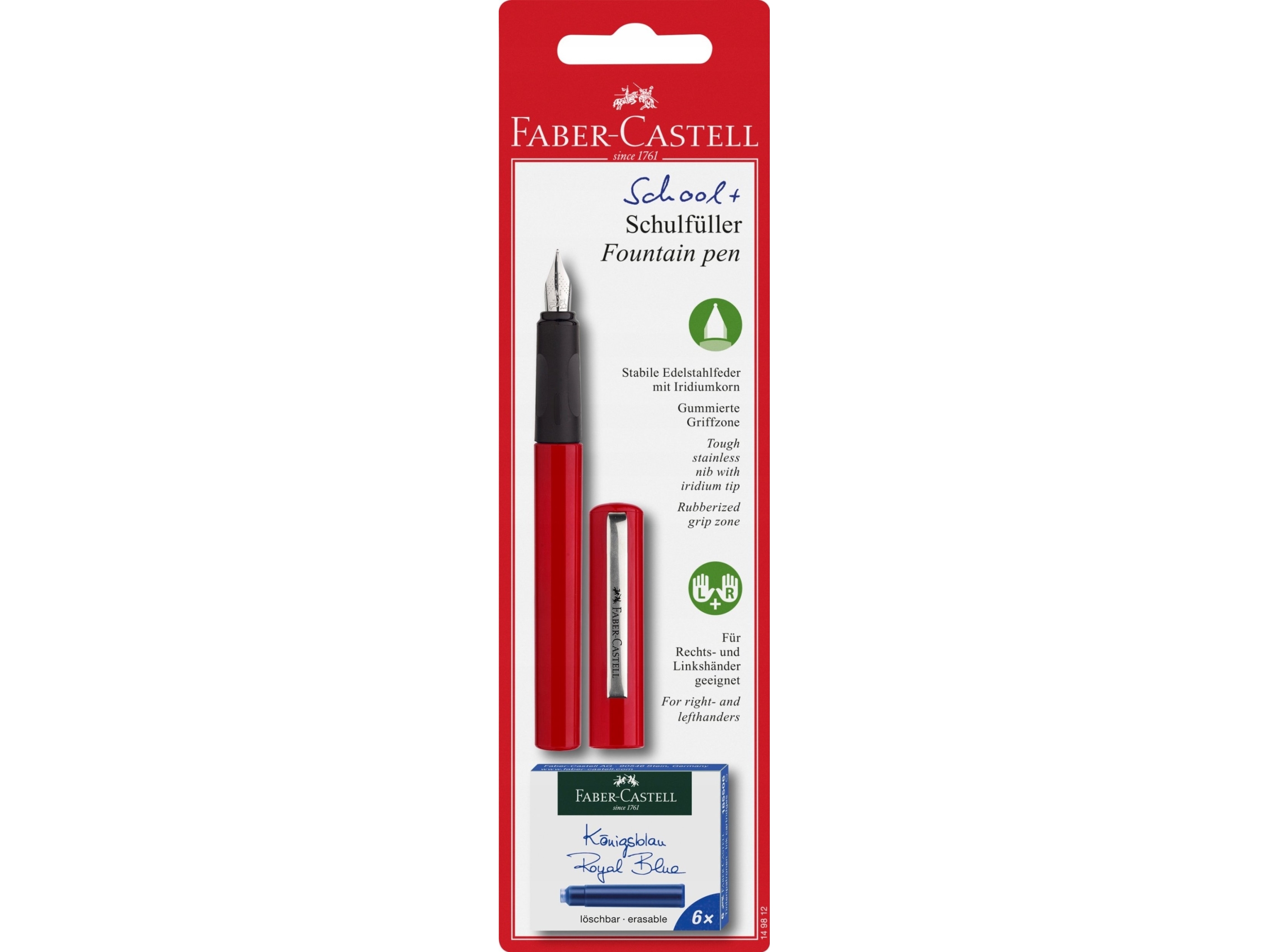 Faber-Castell School Fountain Pen Red + 6 Cartridges