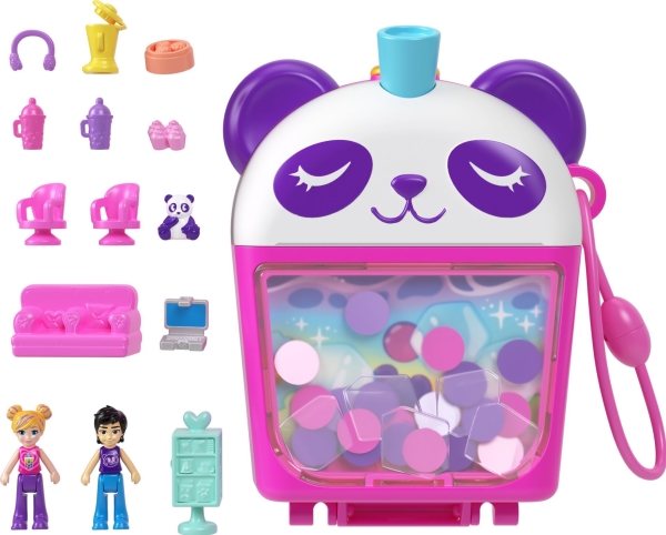 Mattel Polly Pocket Panda Bubble Tea Box Mit 2 Mini-Figuren Und Panda Hwn95