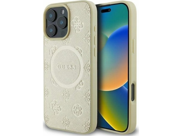 Guess Saffiano Pfingstrose Stempel Magsafe Apple Iphone 16 Pro Fall In Gold