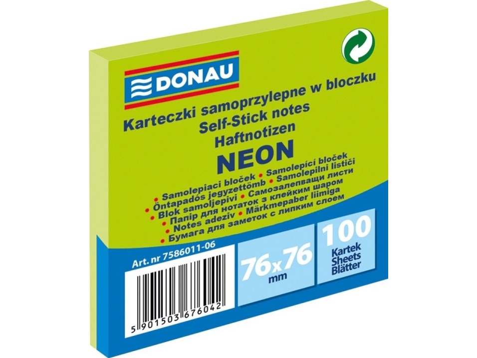 Donau selvklæbende blokke 76x76 mm 100K neon grøn 7586011-06