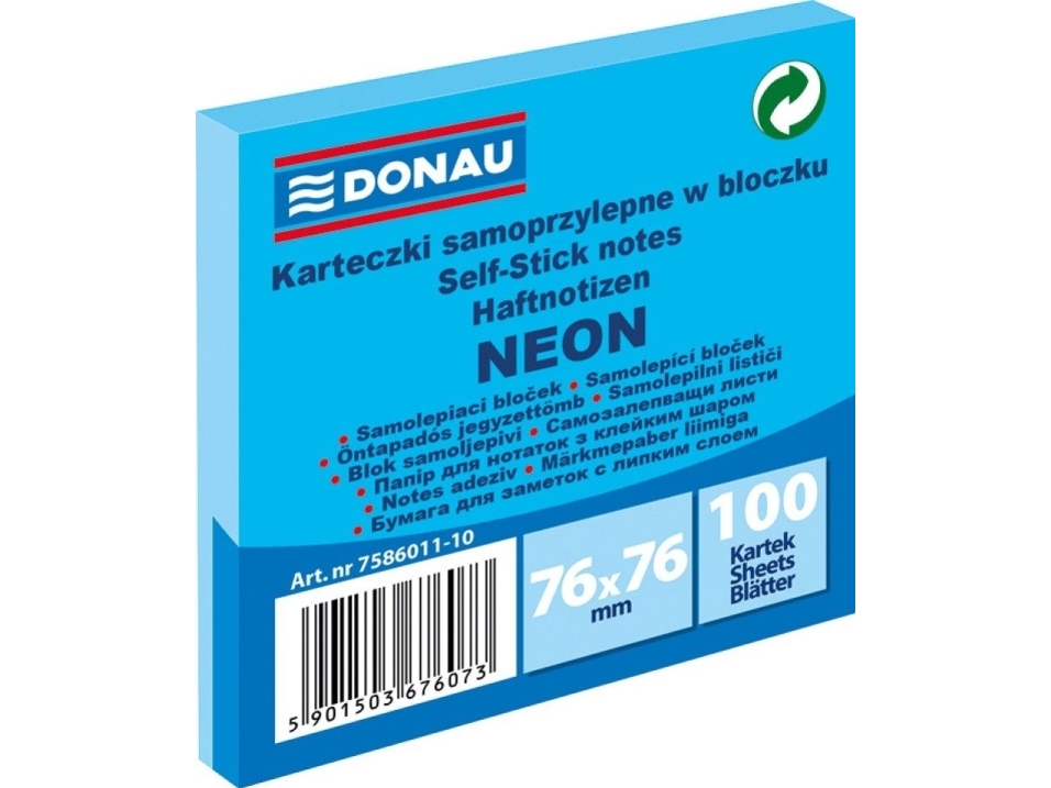 Donau selvklæbende klæbepude, DONAU, 76X76MM, 100K, NEON BLUE 7586011-10
