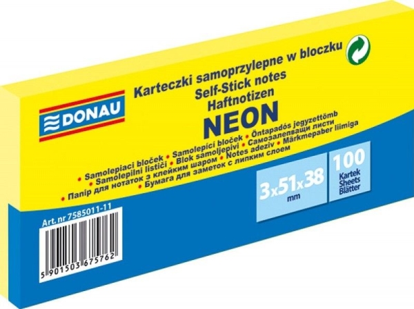 Donau blokke selvklæbende 38x51 mm, 100k, neon gul, 3 stk 7585011-11
