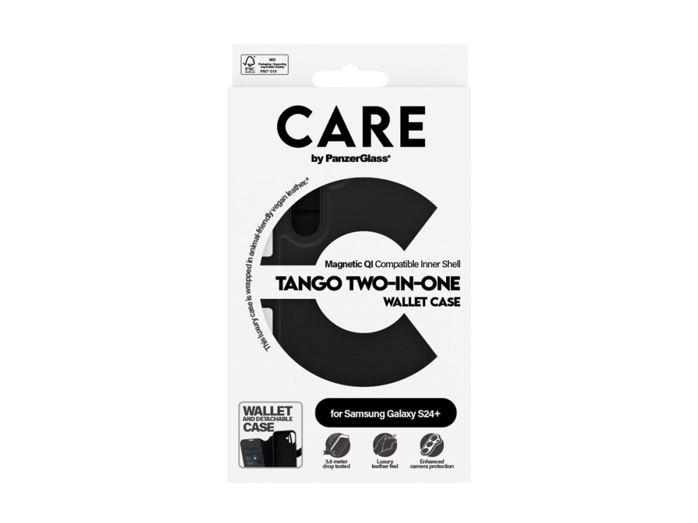 CARE by PanzerGlass Tango - Flipdeksel for mobiltelefon - to-i-ett - 100 % resirkulert polykarbonat, 35 % resirkulert polyuretan (PU), vegansk skinn - for Samsung Galaxy S24+