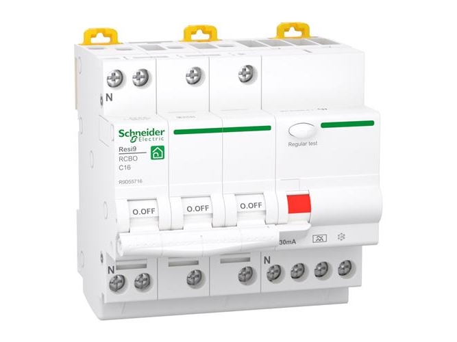 Alternativ bild 0 för SCHNEIDER ELECTRIC Resi9 XP RCBO/kombinationsbrytare 3PN C karakteristisk 16A 6kA 30mA klass A 90mm