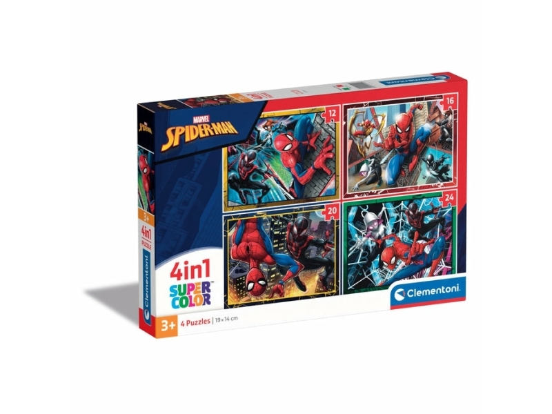 Clementoni SuperColor 4-i-1 Puslespil - 12/16/20/24 Brikker - Marvel Spider-Man