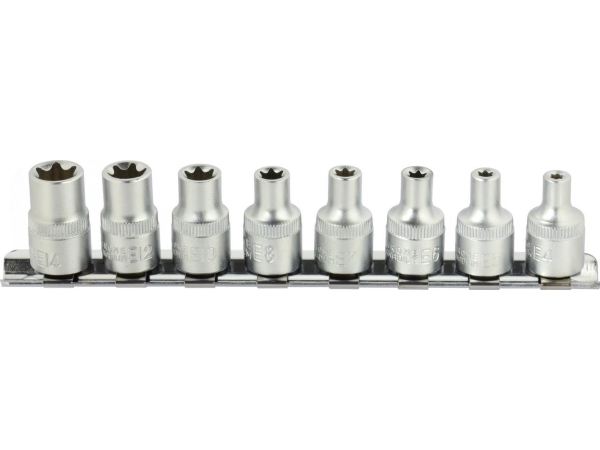 Geko 8-Delt Top-/Indsats-Sæt Torx E4–14 Mm 3/8" Crv (5/20)
