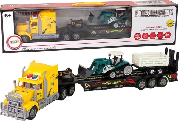 LeanToys lastbil med kran og trailer fjernstyret R/C, gul