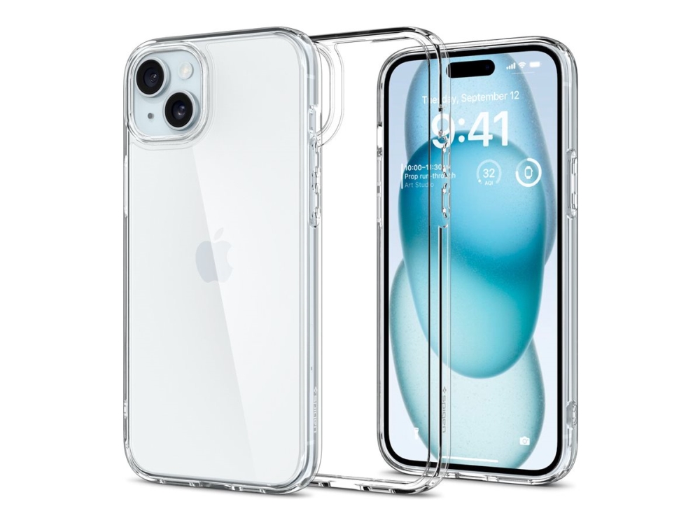 Spigen Ultra Hybrid - Bagsidecover Til Mobiltelefon - Polykarbonat, Termoplastisk Polyuretan (Tpu) - Krystalklar - For Apple Iphone 15