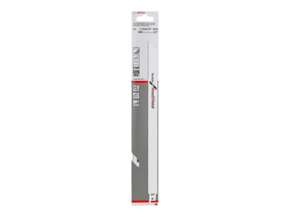 Bosch flexible for Wood and Metal S 1222 VF - S&aring;gblad - f&ouml;r tr&auml; med spikar, bladmetall, epoxi, aluminum profiles, wood with steel elements, wood with non-ferrous metal elements - 2 delar - l&auml;ngd: 300 mm - bredd: 19 mm