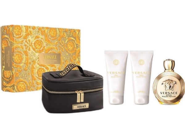 Versace Eros Eau De Parfum Spray Set - 100Ml Spray, 100Ml Body Lotion, 100Ml Shower Gel, Cosmetic Bag