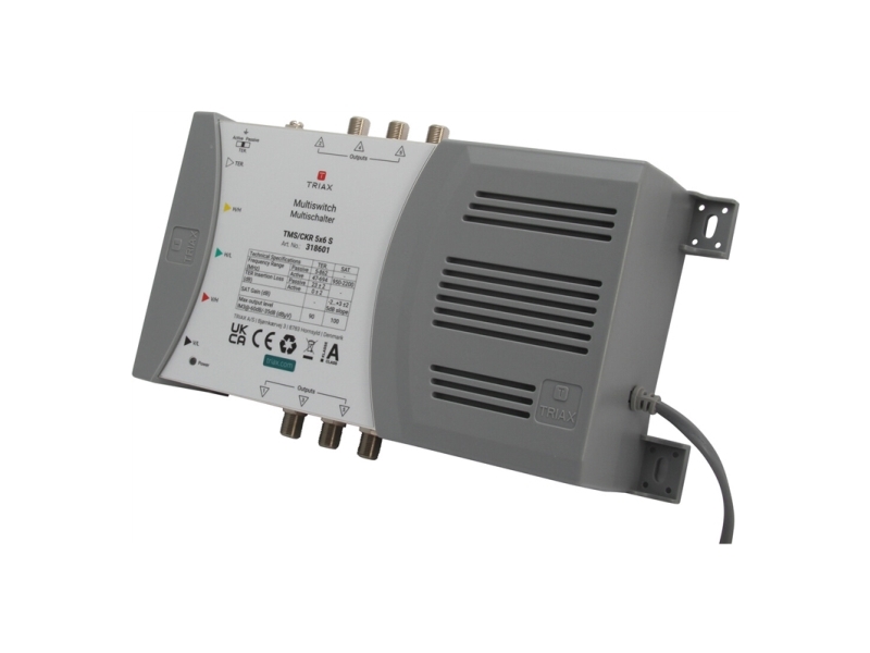 Triax 318601, 5 lähtöä, 6 tuloa, 950 - 2200 MHz, 47 - 694 MHz, 180 - 264 V, -20 - 55 °C