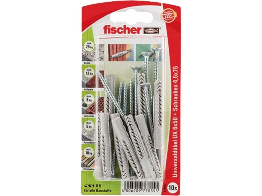 Fischertechnik Fischer UX 6 x 50 SK Universell dragpropp 50 mm 6 mm 77855 10 st | Verktyg & Verkstad - Infästning - Råpluggar och pluggar | GameStuff