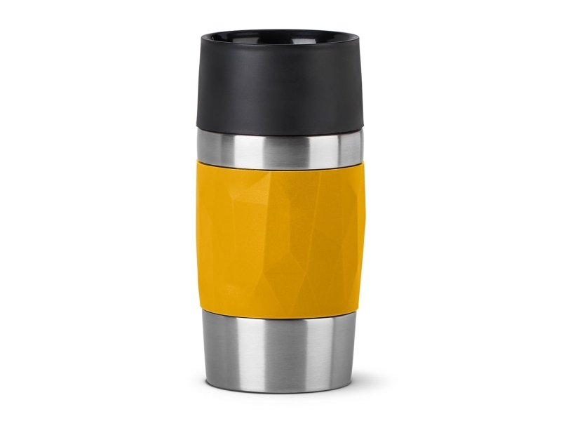 Emsa Travel Mug Compact, Edelstahl, Gelb, Silikon, Edelstahl, Polypropylen (Pp), Kaffee, Tee, 300 Ml, 7,2 Cm