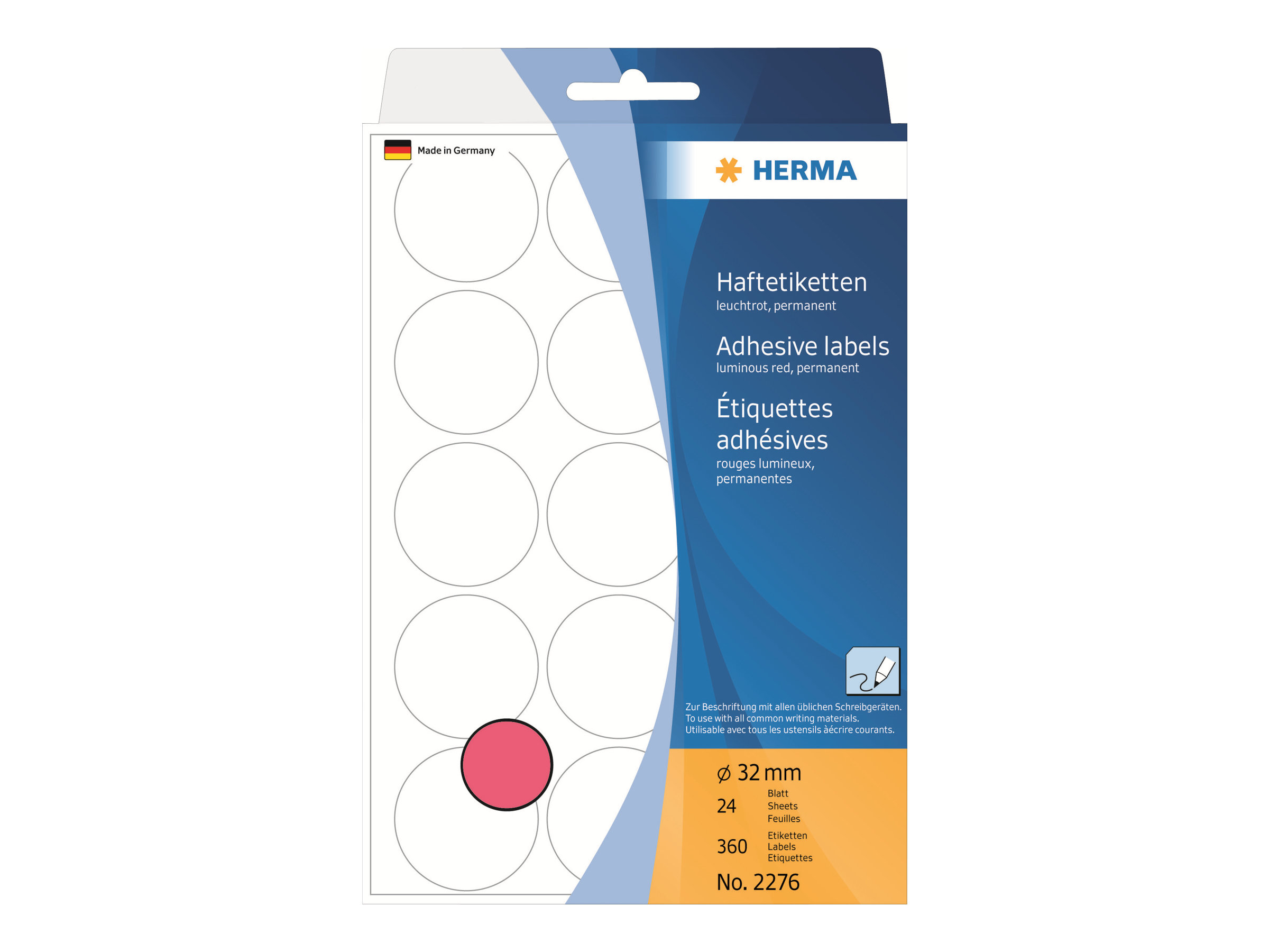 HERMA - Permanent klæbemiddel - oplyst rød - 32 mm rund 360 etikette(r) (24 ark x 15) etiketter