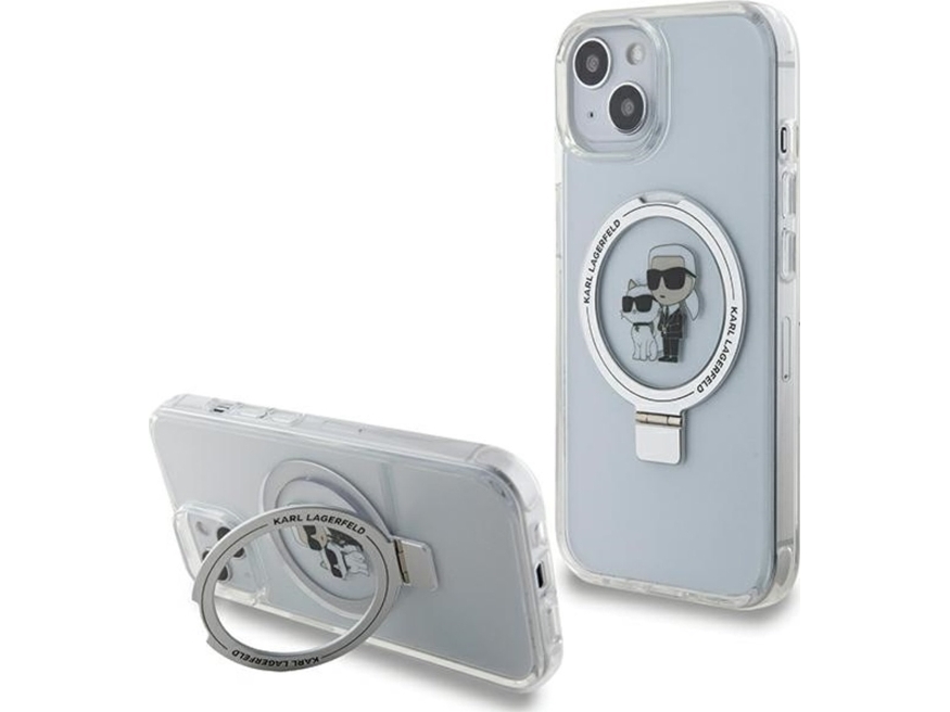 Karl Lagerfeld Klhmp15shmrskch Apple Iphone 15/ 14 / 13 6.1′′ Baltos Spalvos Kietas Dėklas Ring Stand Karl&Choupett