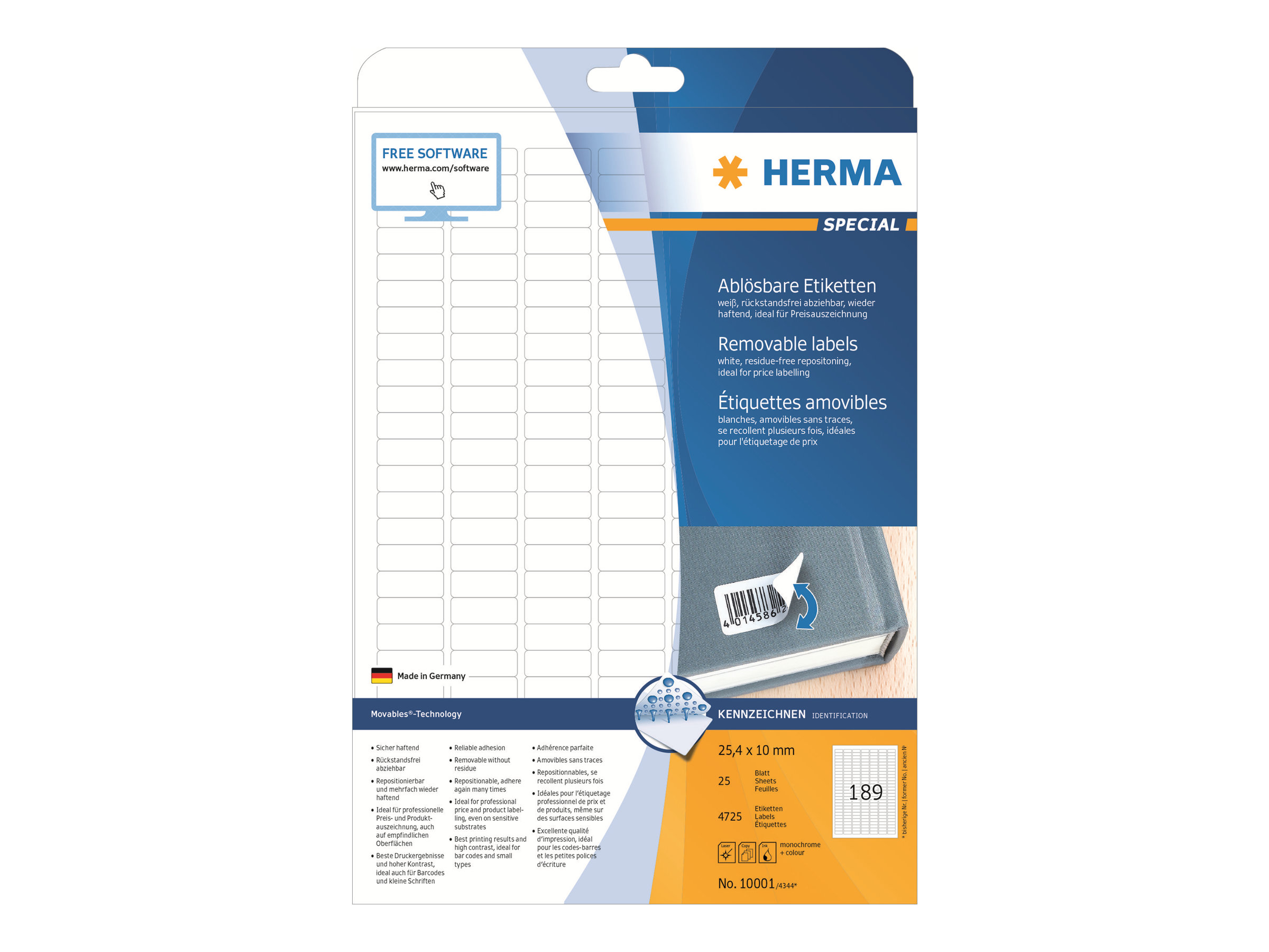 HERMA Special - Papper - matt - borttagbar självhäftning - vit - 25.4 x 10 mm 4725 etikett (er) (25 ark x 189) etiketter | Papper & Emballage - Vitt papper - Vitt A4 | GameStuff