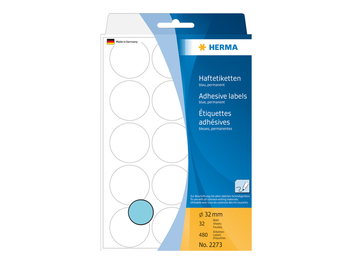 HERMA - Papir - permanent selvklæbende - blå - 32 mm rund 480 etikette(r) (32 ark x 15) runde etiketter