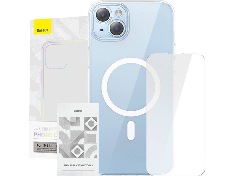 Baseus Crystal Series Magnetic Case For Iphone 14 Plus + Tempered Glass