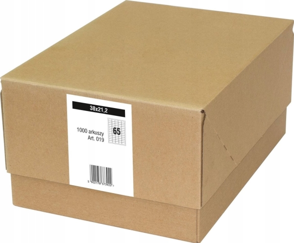 Emerson Selvklæbende etiketter 38x21,2mm EMERSON 019 QCT eta4t038x212we hvid 1000ark*65stk