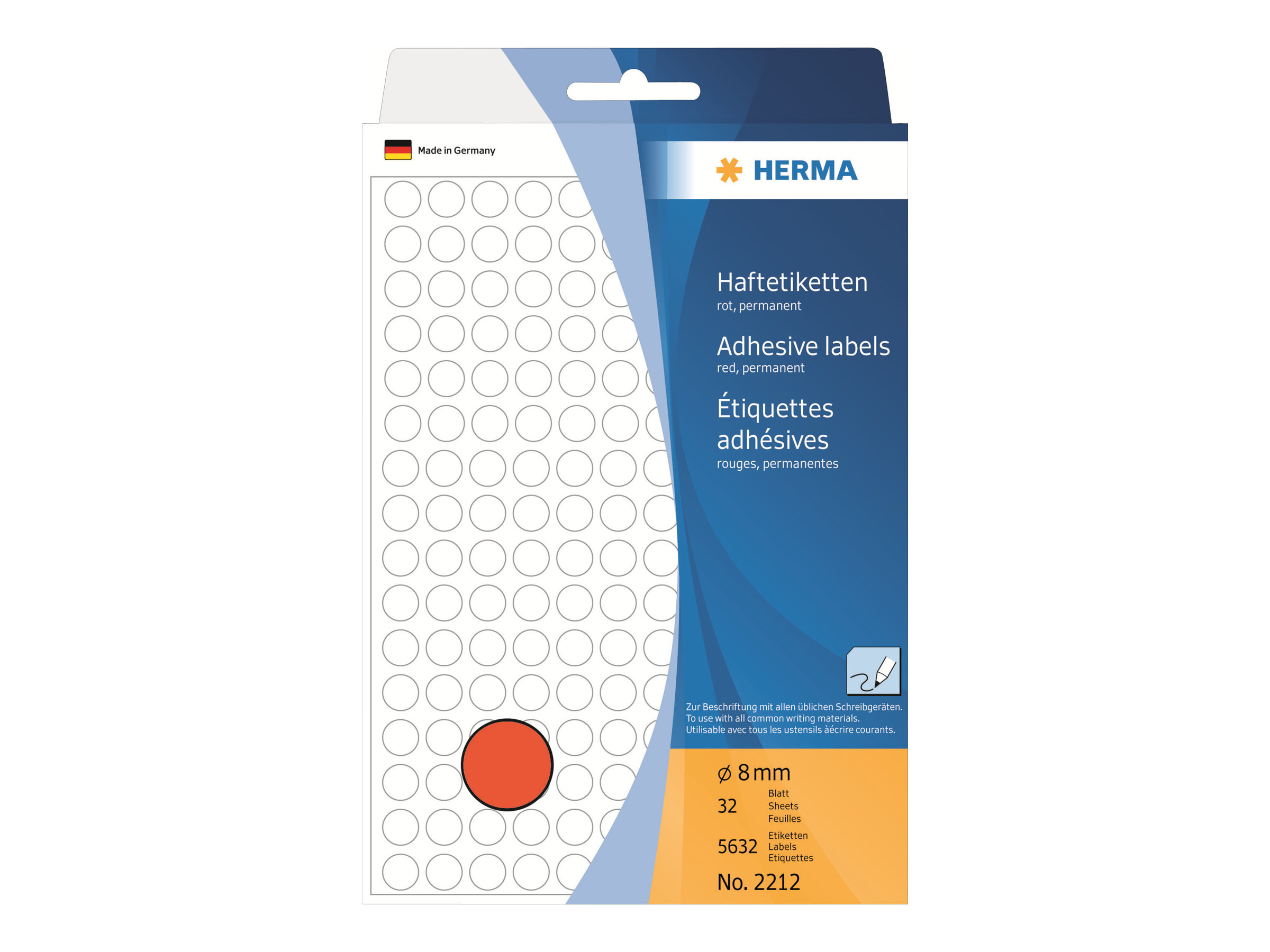 HERMA - Permanent häftning - röd - 8 mm rund 5632 etikett (er) (32 ark x 176) etiketter | Papper & Emballage - Taggar - Manuell Vit | GameStuff