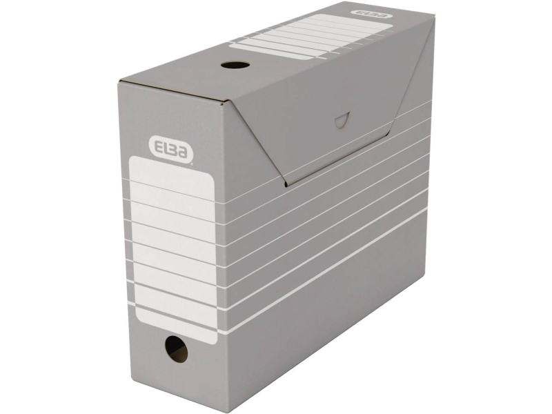 ELBA tric arkivboks, bredde 95 mm, til A4, gråhvid, fremstillet af robust bølgepap, mål: (B)95 x (D)340 x (H)265 mm (83420)