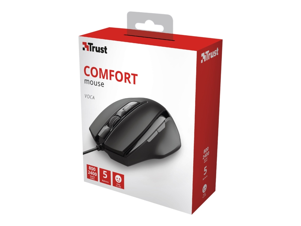 Trust Voca Comfort Mus Högerhant Optisk 6 Knappar Kabelansluten Usb