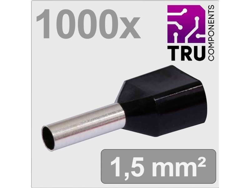 Tru Components Tc-13377236 Zwilling-Kabelschuhe 1,5 Mm² Teilisoliert Schwarz – 1000 Stk.