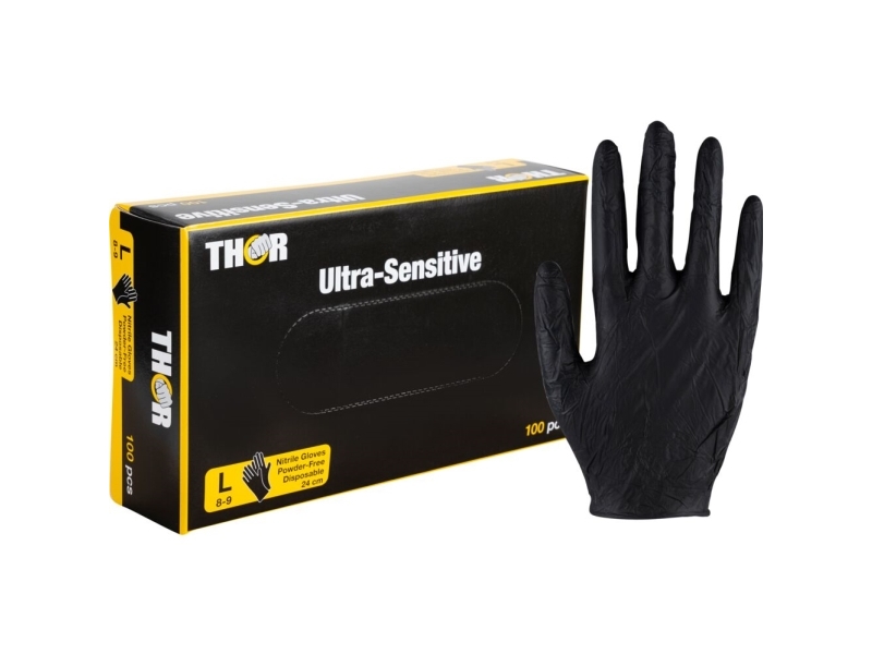 Engangshandske, Thor Ultra Sensitive, L, Sort, Nitril
