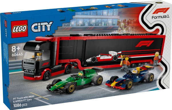 Lego City 60445 F1 Lastbil Med Rb20 Og Amr24 F1 Biler