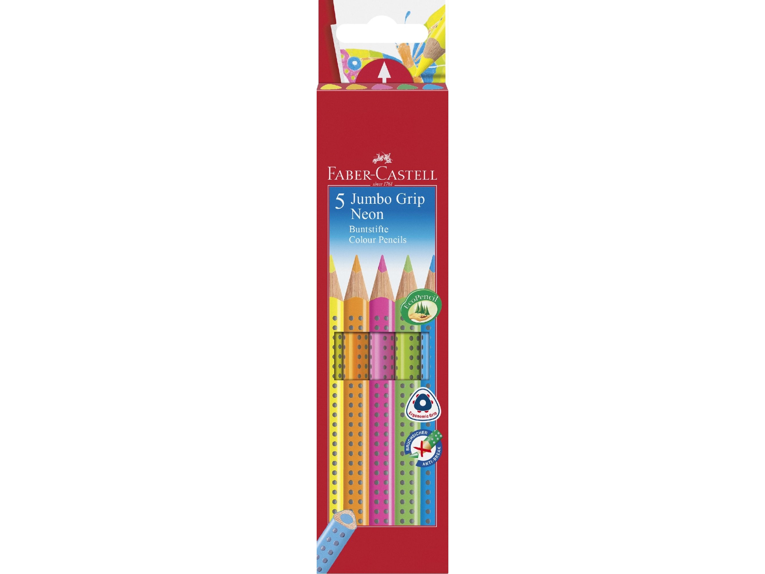Faber-Castell Jumbo Grip - Farvet Blyant - Assorterede Farver (Pakke Med 5)