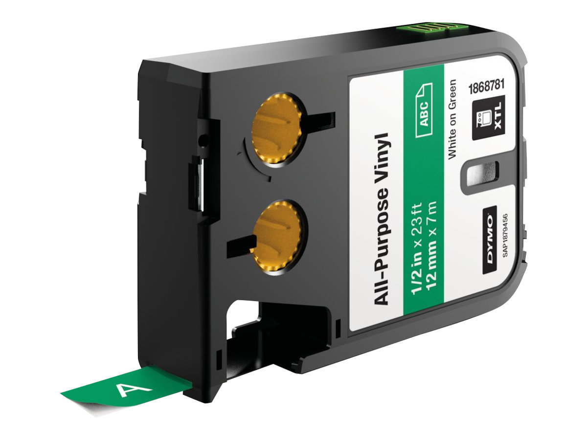 Dymo Xtl All-Purpose - Vinyl - Hvid På Grøn - Rulle (1,2 Cm X 7,5 M) 1 Rulle Etiketter - For Xtl 300, 500