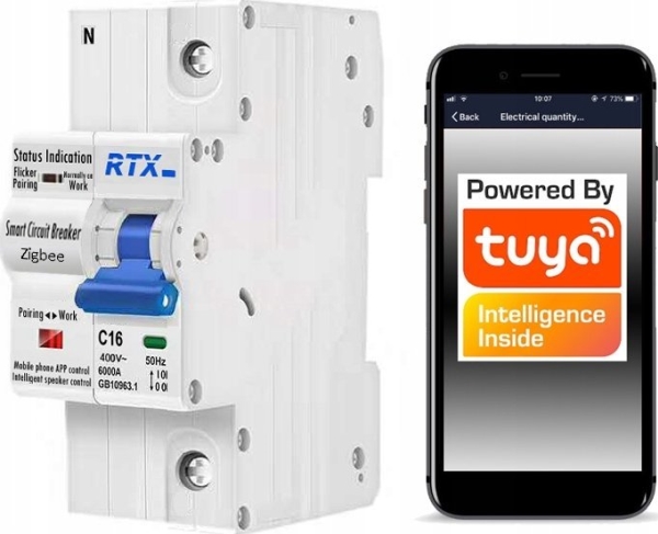 Strømafbryder Wifi Tuya Rtx Cb16 1P 16A