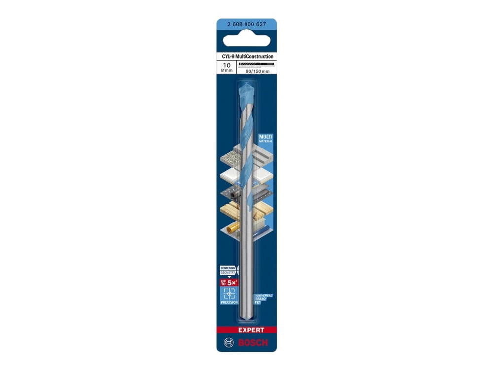 Bosch Expert Cyl-9 Multiconstruction - Borebit - For Beton, Plastik, Stå, Blødtræ, Blød Flise, Multimateriale - 10 Mm - Cylindrisk - Længde: 150 Mm