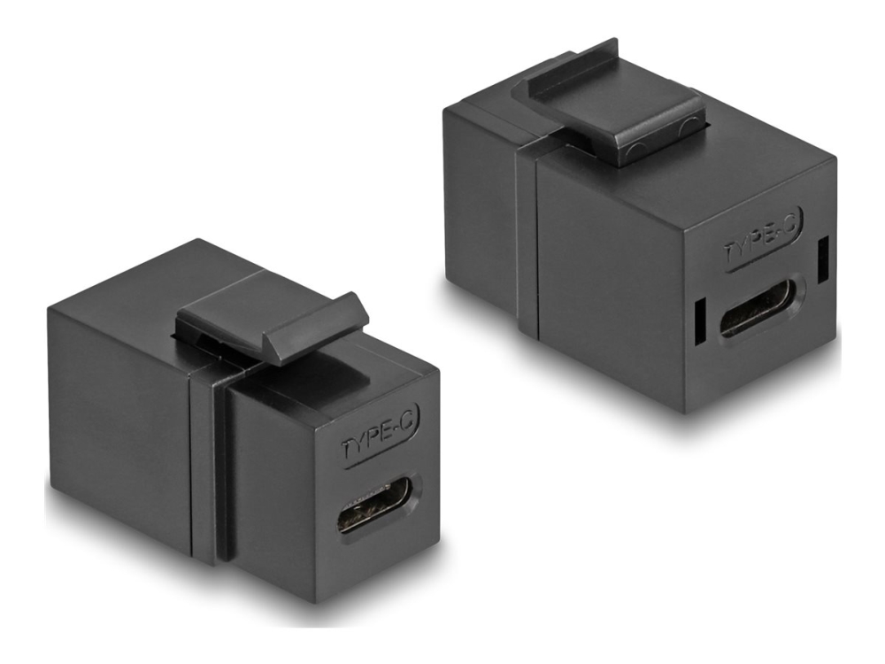Delock Keystone Modul Usb 2.0 Type-C Buchse Zu Buchse Schwarz, Flach, Schwarz, Usb C, Usb C, Weiblich, Weiblich