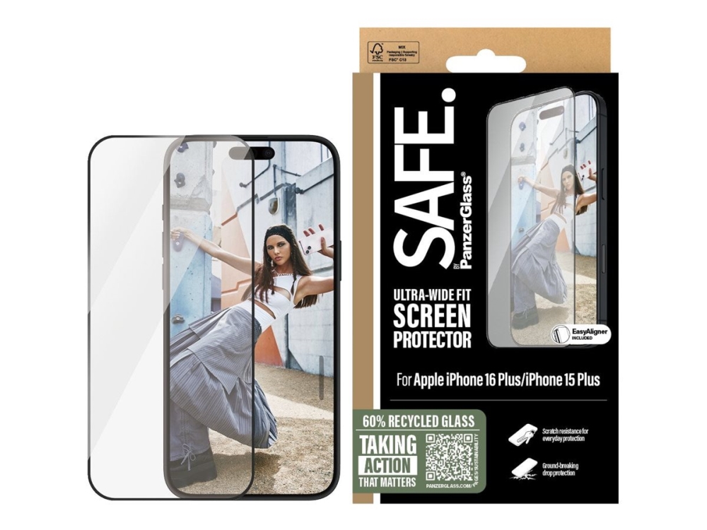 Safe. By Panzerglass Skærmbeskytter For Mobiltelefon Ultrabred Pasform Glas Rammefarve Sort For Apple Iphone 15 Plus 16 Plus