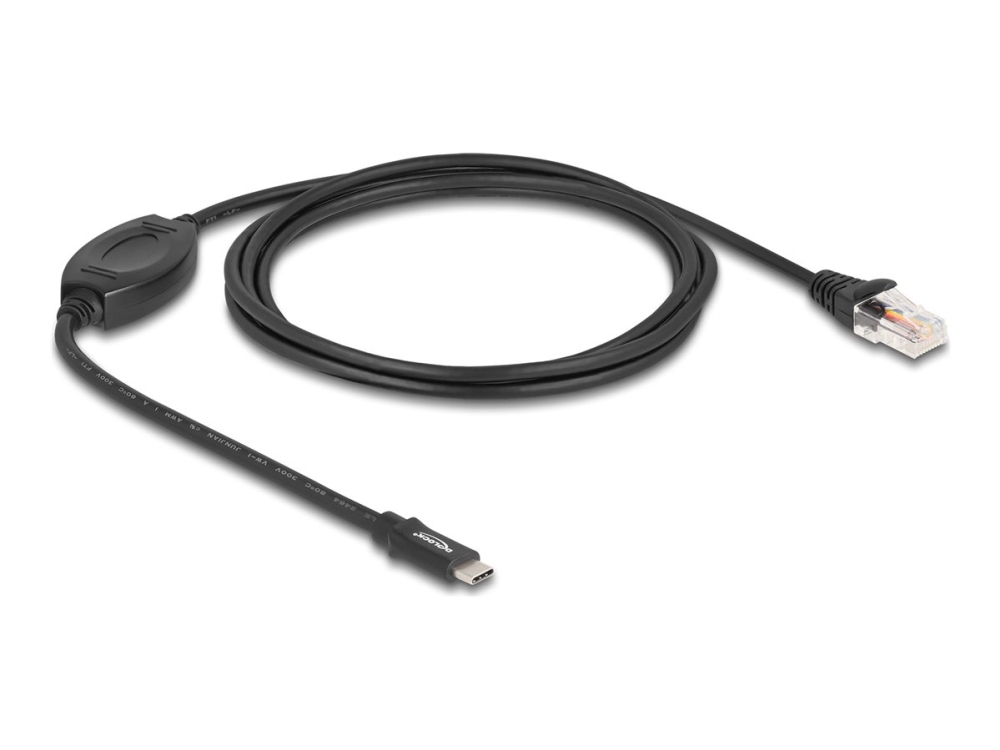 Delock Adapter Usb 2.0 Type-C Stecker Zu 1 X Seriell Rs-232 Rj45 Stecker 1,8 M Schwarz, Schwarz, 1,8 M, Usb Typ-C, Rs-232, Männlich, Männlich
