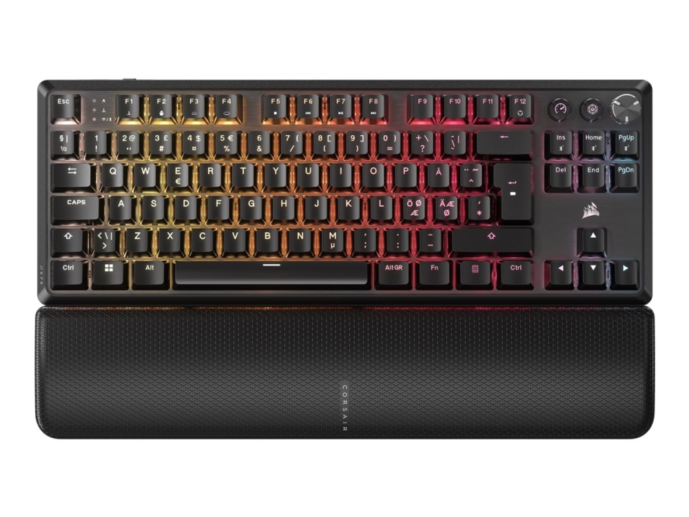 CORSAIR K70 CORE TKL WIRELESS RGB - Tastatur - TKL - baggrundsbelyst - trådløs - Bluetooth, USB, 2.4 GHz - QWERTY - Nordisk - tastkontakt: CORSAIR MLX Red v2 - sort