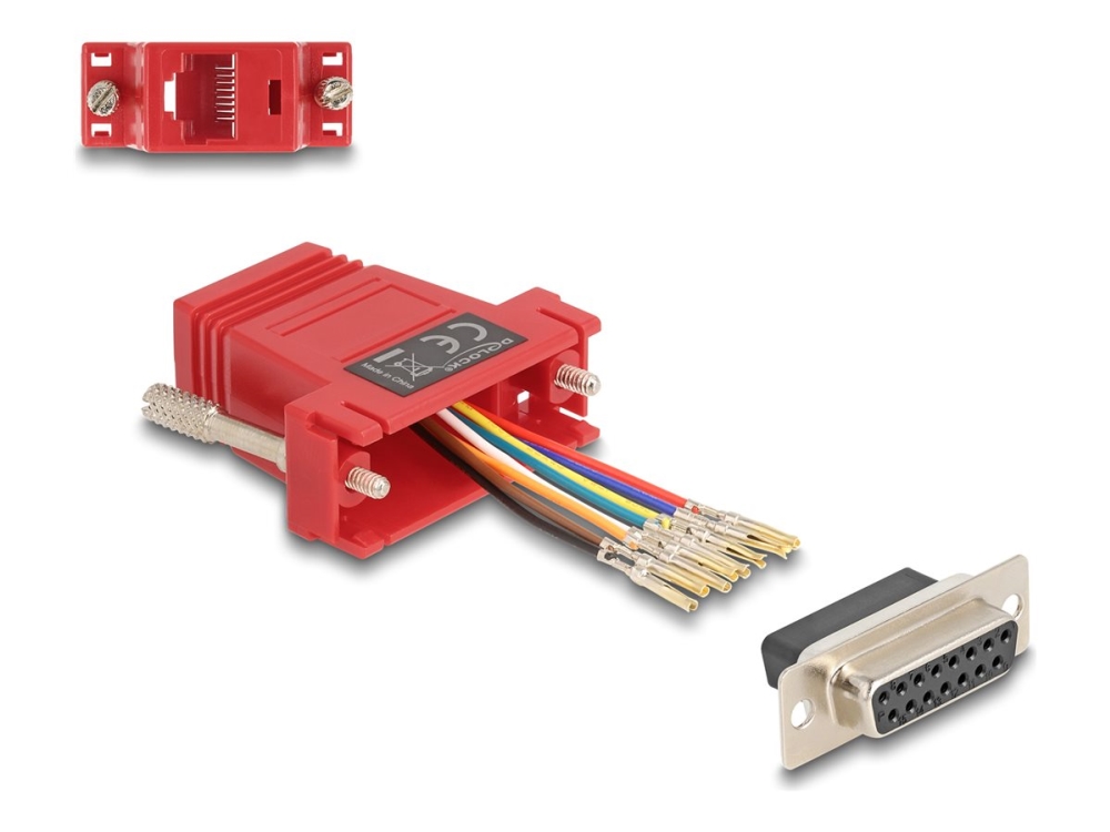 Delock - Seriel Adapter - 15 Pin D-Sub (Db-15) (Hun) Kan Skrues Til Rj-45 (8 Pin) (Hun) - Individuelt Tildelbart Serielinterface - Rød