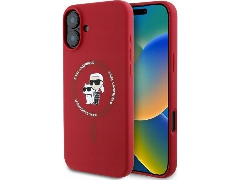 Karl Lagerfeld Klhmp16mscmkcrhr Apple Iphone 16 Plus 6.7" Dėklas Telefonui Raudonos Spalvos Hardcase Silicone Karl&Choupette Ring Magsafe