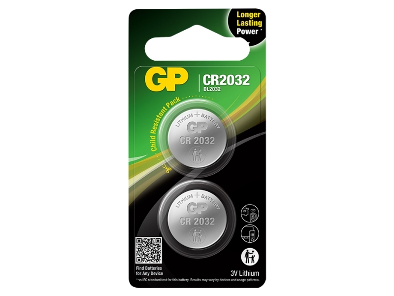 GP Batterier Lithium Cell CR2032, Engångsbatteri, CR2032, Litium, 3 V, 2 st, Rostfritt stål | EL Artiklar - Batteri - Knappcell batteri | GameStuff
