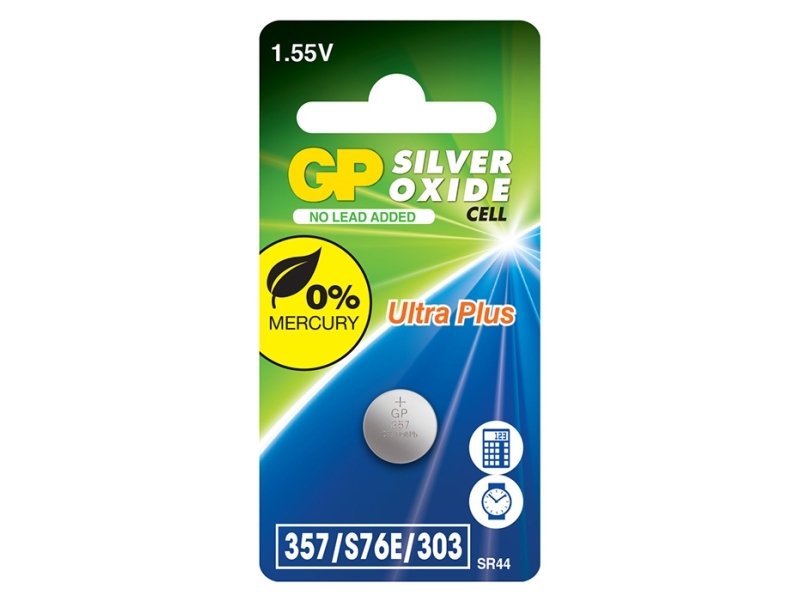 Gp Batteries Silver Oxide Cell 357, Einwegbatterie, Sr44, Siler-Oxid (S), 1,55 V, 1 Stück(E), Edelstahl