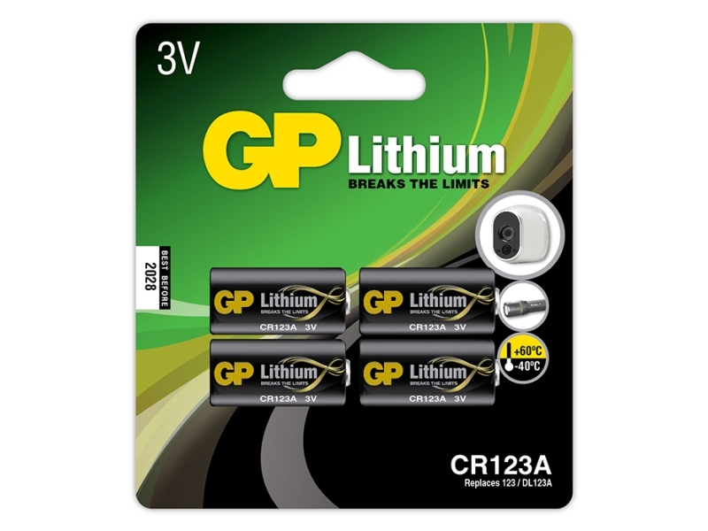Gp Batteries Lithium Cr 123A, Engangsbatteri, Cr123a, Lithium-Manganese Dioxide (Limno2), 3 V, 4 Stk, Sort