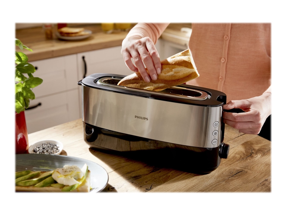 Philips Viva Collection Hd2692/90 Toaster – Lange Toastkammer, Metall, 1 Scheibe(N), Schwarz, Metallisch, Metall, Kunststoff, Tasten, Drehregler, Chi