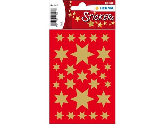 HERMA Joulutarrat DECOR Tähdet, lajiteltu, kultainen lajitelma eri kokoisia, itseliimautuva, folio (3927)