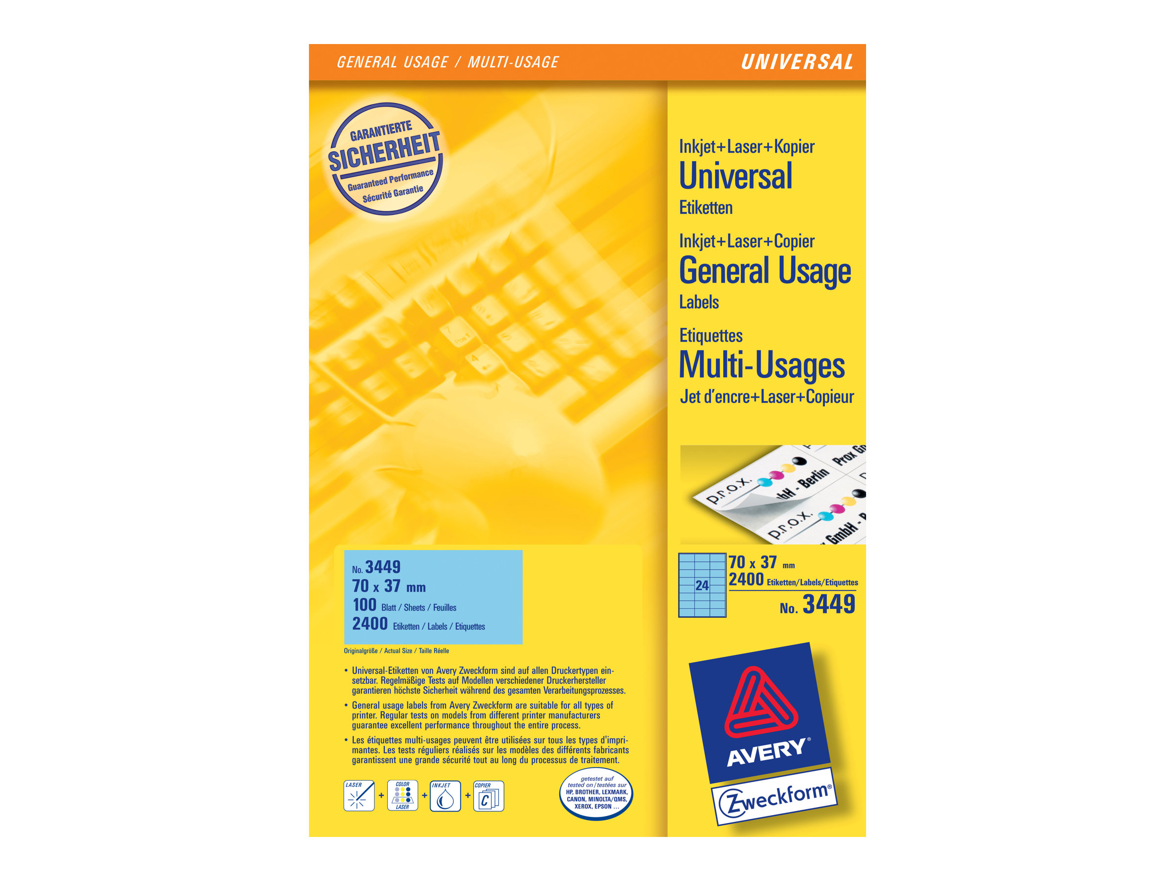 Avery - Blå - 70 x 37 mm 2400 etikette(r) (100 ark x 24) etiketter til filmapper