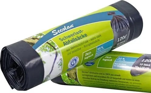 1X10 Secolan Heavy Duty Garbage Bags 120 L Grey/Black