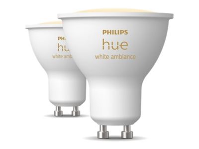 Philips Hue White Ambiance Led Spotlight Gu10 4.2 W Klass E Varmt Till Kallt Vitt Ljus 2200 6500 K Paket Om 2