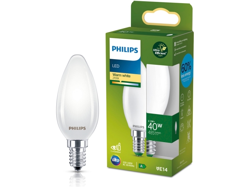 Led E14 Kron B35 2 3w 40w Frostad 485lm 2700k Energiklass A