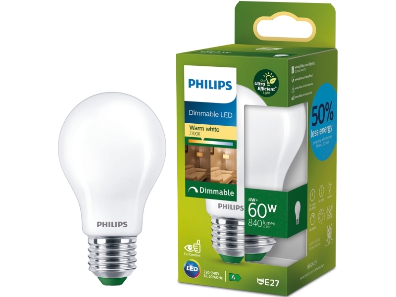 Led E27 Normal A60 4w 60w Frostad 840lm Dimbar 2700k Energiklass A