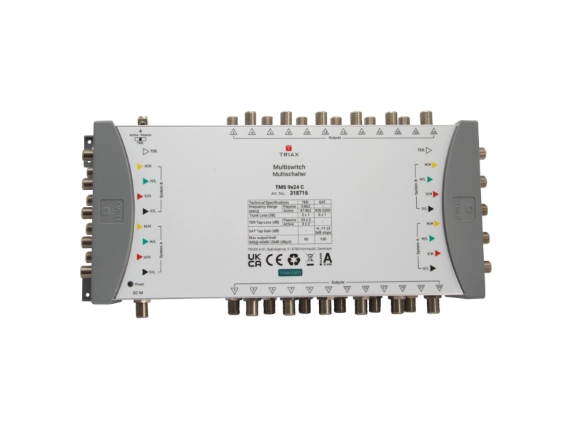 Triax 318716, 9 Inputs, 24 Outputs, 950 - 2200 Mhz, 47 - 862 Mhz, 1.0, 2.0, 90 - 99 Dbμv